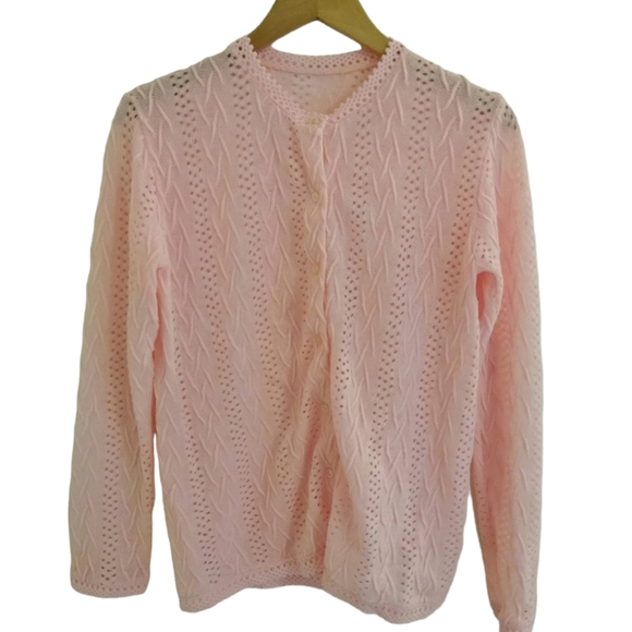 Vtg 60s Pink Knit Cardigan - Picture 3 of 5